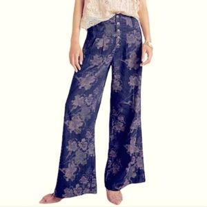 Anthropologie Button Fly Jacquard Tapestry Wide Flair Pants Size 29 Cotton